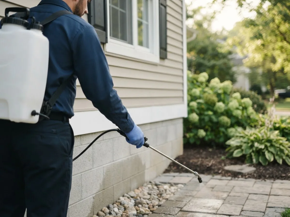 Pest control technician inspecting a home in Newington, CT